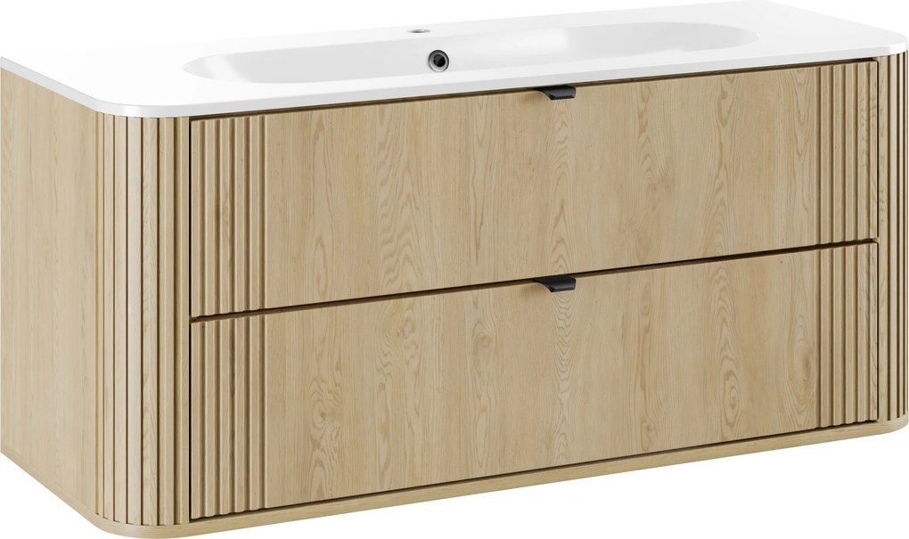 Comad Kúpeľňová skrinka s keramickým umývadlom Ovalia Cremona 120 cm - dub cremona