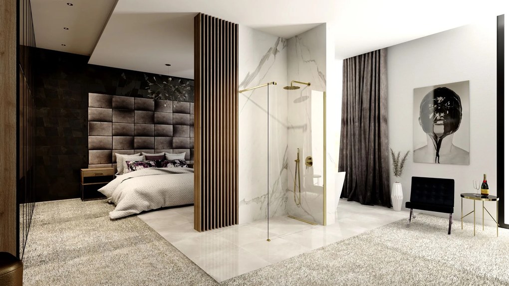 Rea Aero, sprchová zástena Walk-in 100x195 cm, 8mm číre sklo, zlatá matná profil, REA-K4701