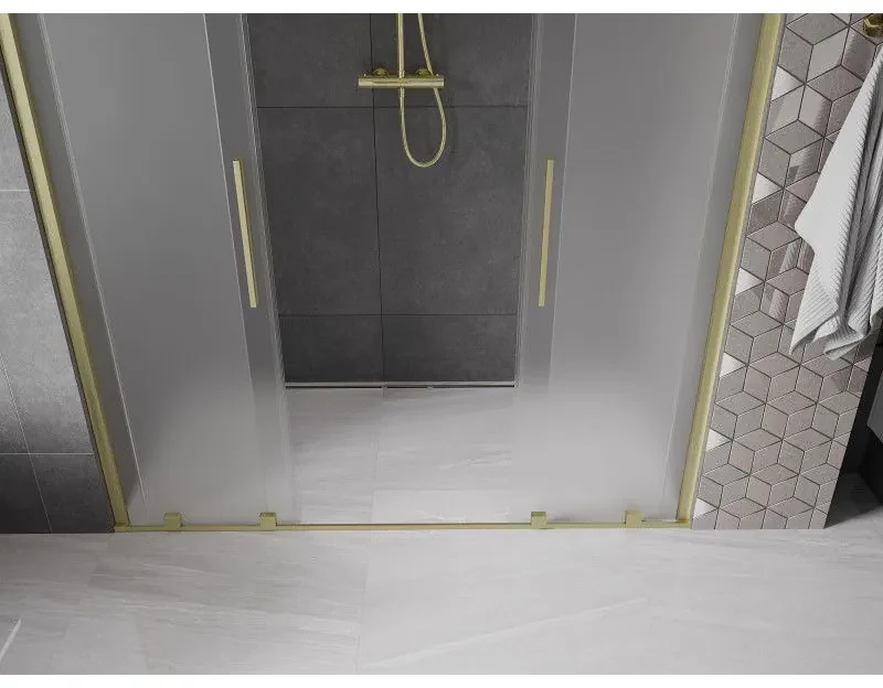 Mexen Velar Duo, posuvné sprchové dvere do otvoru 180 cm, 8mm sklo námraza, zlatá matná, 871-180-000-32-55