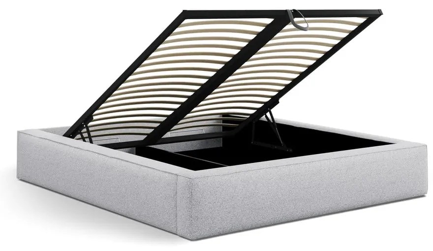 Svetlosivá čalúnená dvojlôžková posteľ s úložným priestorom s roštom 140x200 cm Simon – Micadoni