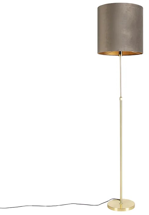Stojaca lampa zlatá/mosadzná s tienidlom z tmavosivej zamatovej látky 40/40 cm - Parte