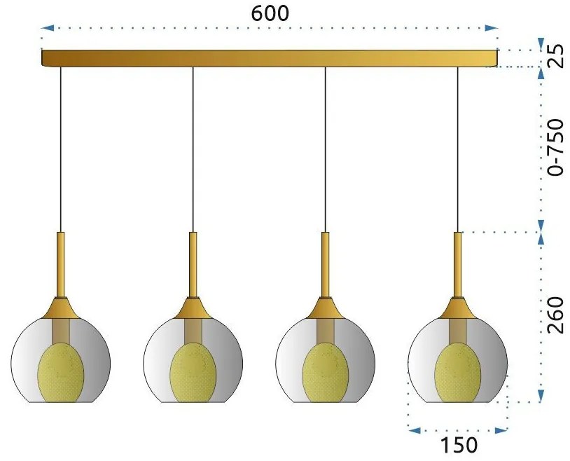 Toolight - Závesné svietidlo 4xG9 60W APP899-4CP, čierna-zlatá, OSW-03202