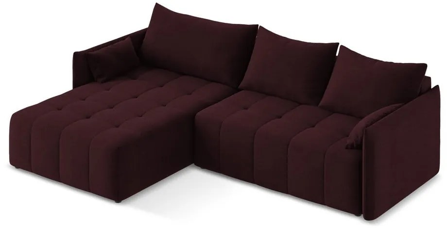 Vínovočervená rozkladacia/s úložným priestorom rohová pohovka (ľavý roh/s leňoškou) Moku – Makamii
