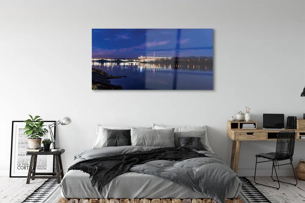 Obraz na akrylátovom skle Varšavský štadión river most v noci 140x70 cm