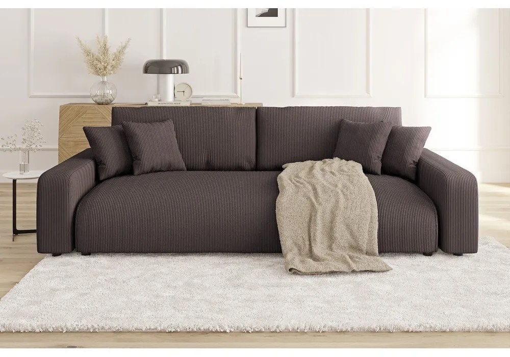 Hnedá menčestrová rozkladacia/s úložným priestorom pohovka 234 cm Sara – Ropez