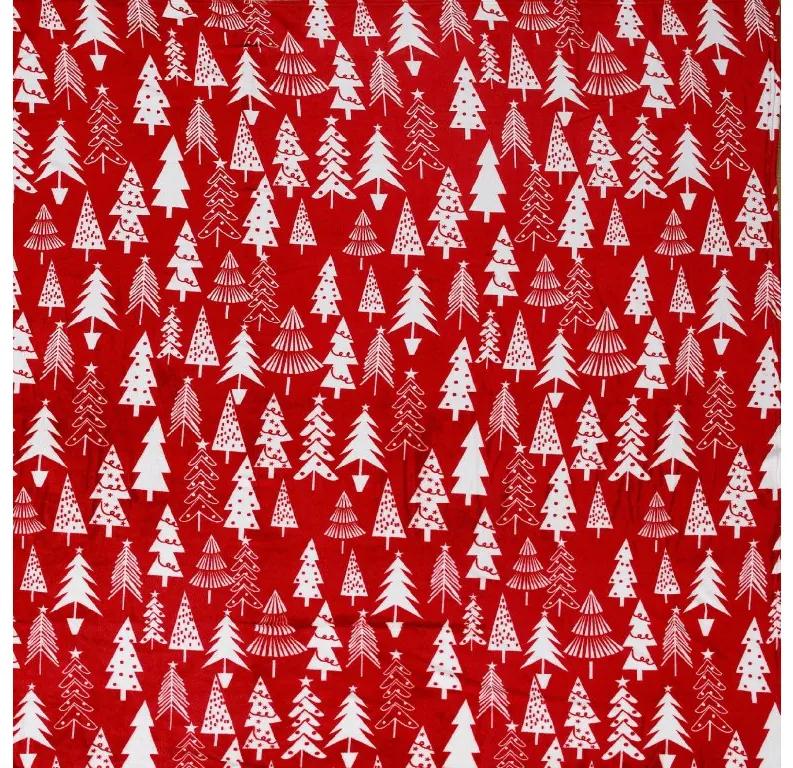Červená vianočná mikroplyšová deka CHRISTMAS TREES Rozmer: 160 x 200 cm
