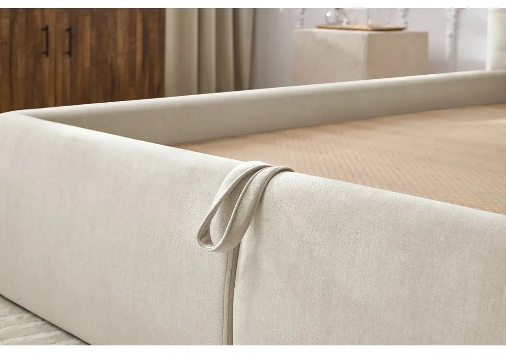 Béžová čalúnená dvojlôžková posteľ s úložným priestorom s roštom 180x200 cm Clothilde – Bobochic Paris