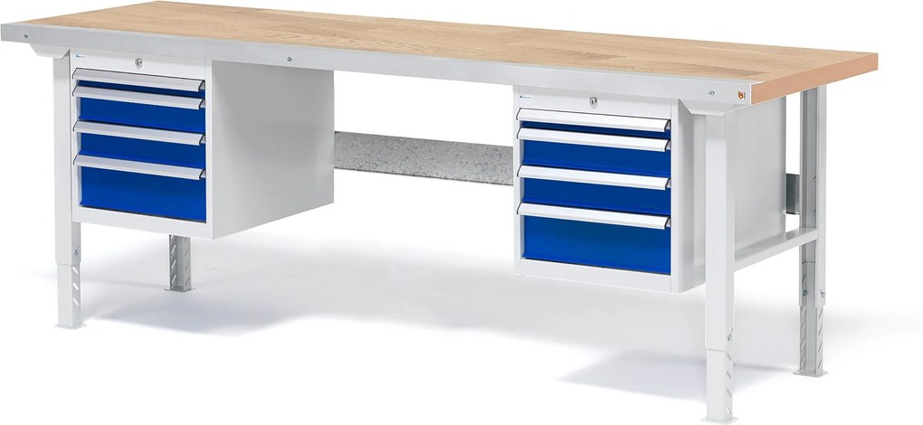 Dielenský stôl Solid s 8 zásuvkami, 2000x800 mm, nosnosť 750 kg, dub