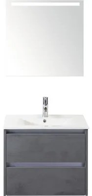 Kúpeľňový nábytkový set Dante 60 cm s keramickým umývadlom a zrkadlom s LED osvetlením betón antracitovo sivá