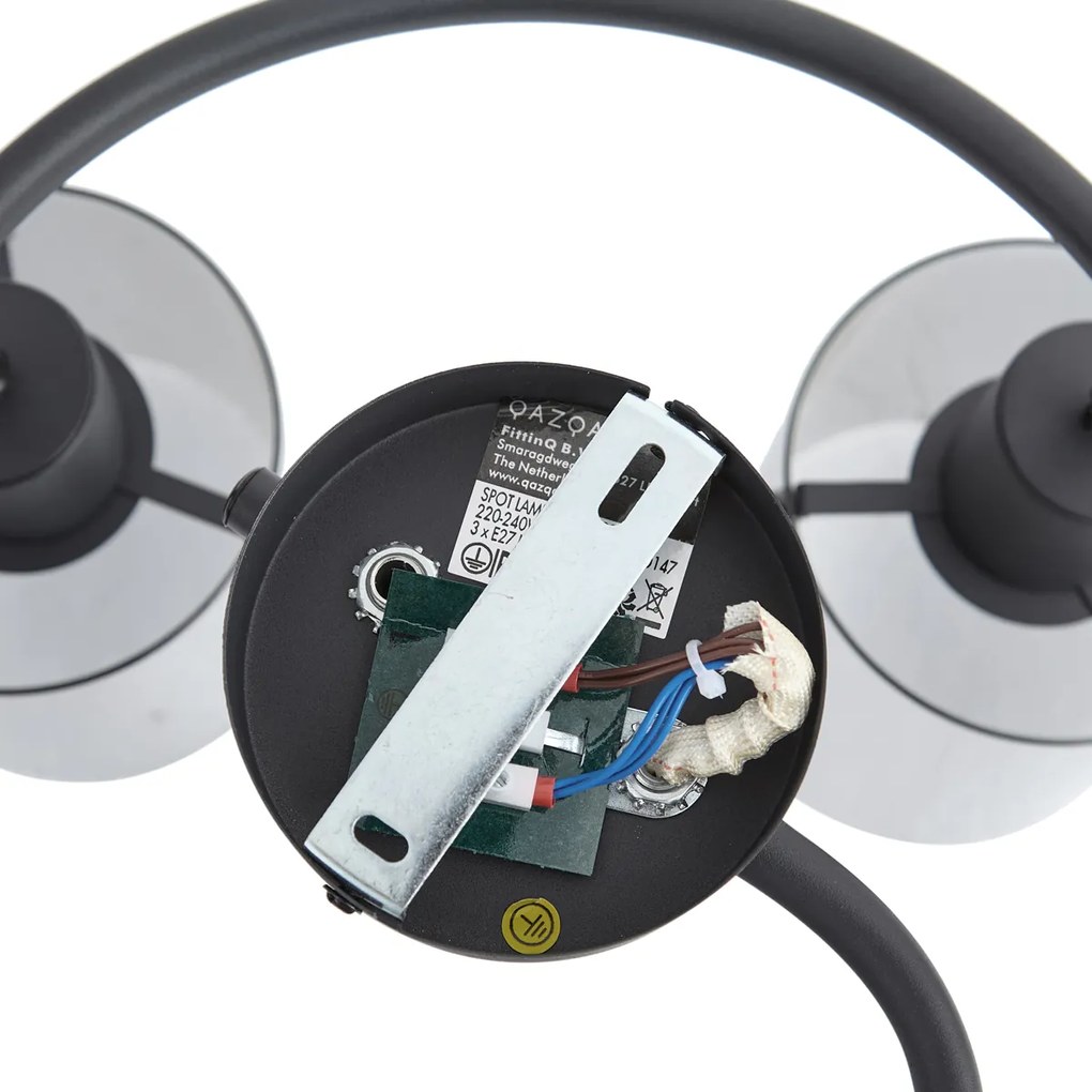 Dizajnový stropný reflektor čierny s dymovým sklom okrúhly s 3 svetlami - Domo