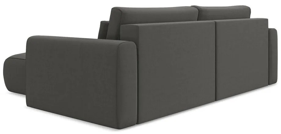 Tmavosivá zamatová rozkladacia/s úložným priestorom rohová pohovka (pravý roh/s leňoškou) Kapua – Makamii