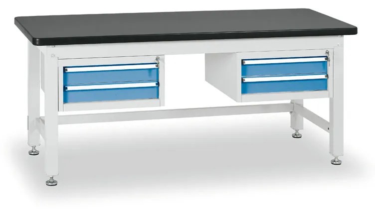 Pracovný stôl do dielne BL s 2 závesnými boxami na náradie, MDF + PVC doska, 4 zásuvky, 1800 x 750 x 800 mm