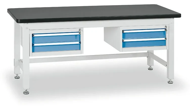 Pracovný stôl do dielne BL s 2 závesnými boxami na náradie, MDF + PVC doska, 4 zásuvky, 1800 x 750 x 800 mm