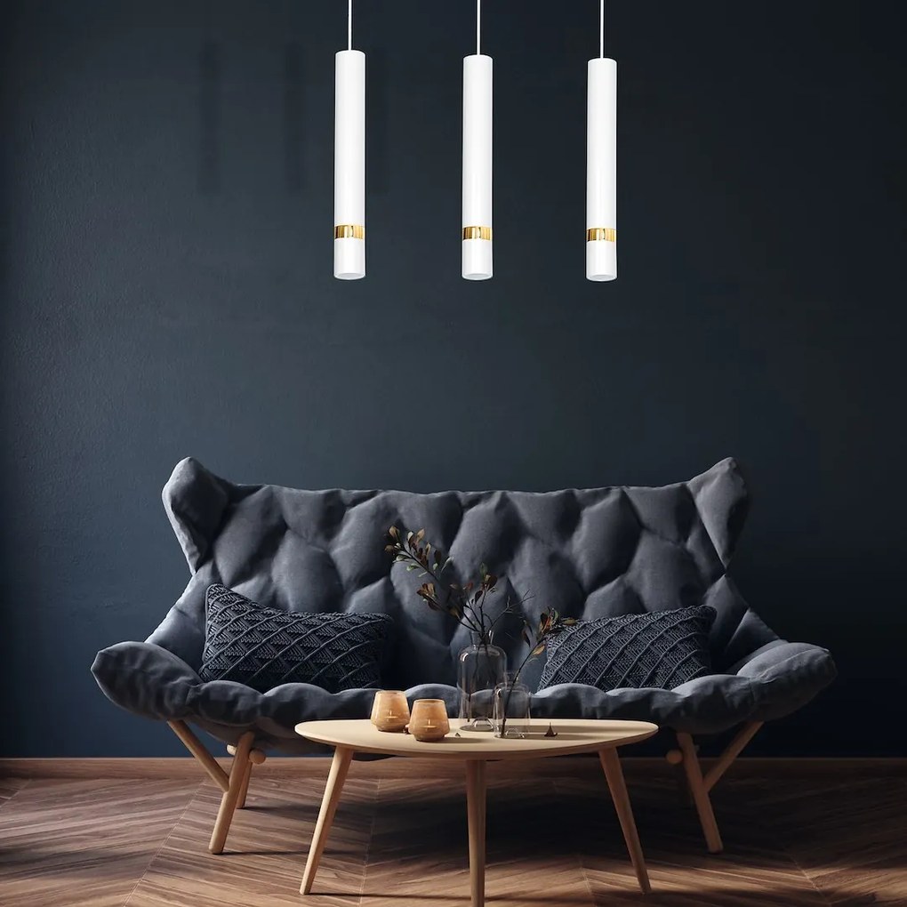 Závesné svietidlo Joker, 3x biele kovové tienidlo, w/g