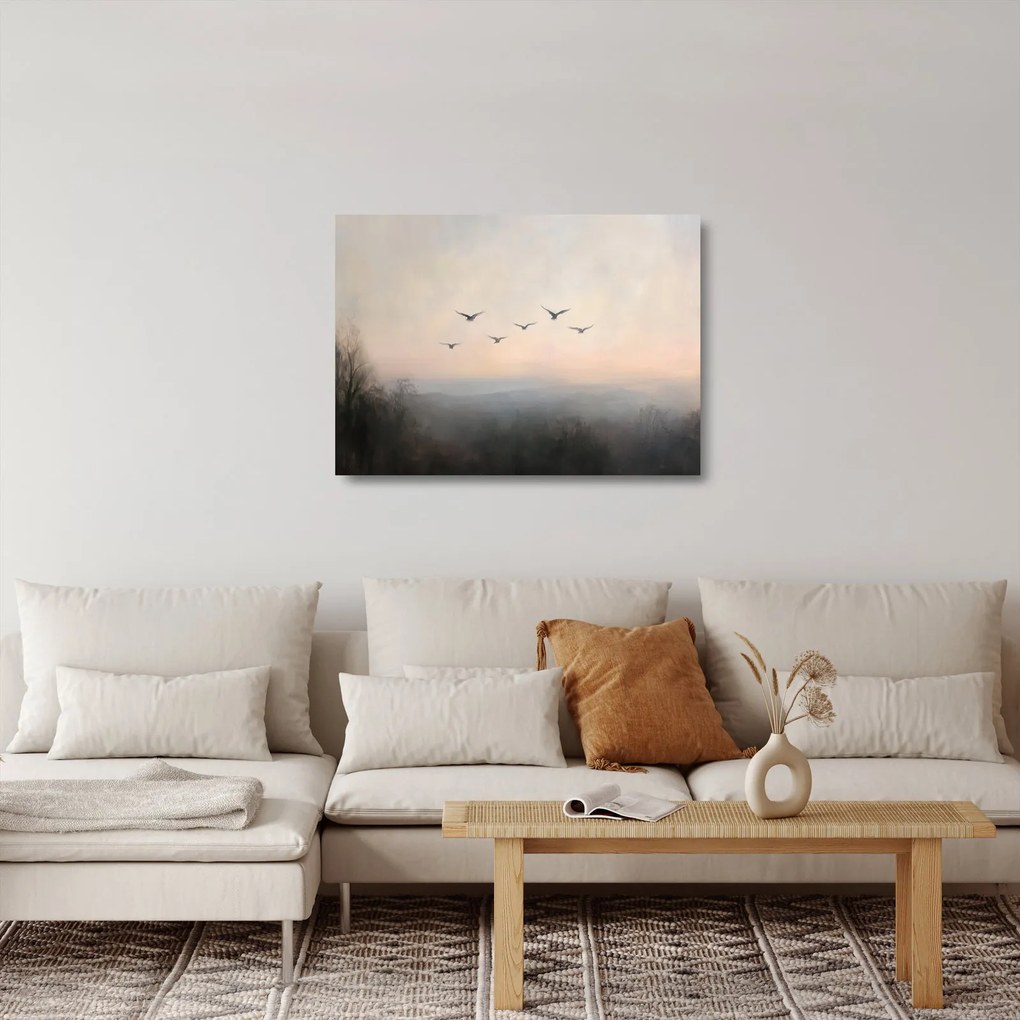 Sklenený obraz - Hejno vtákov (70x50 cm)