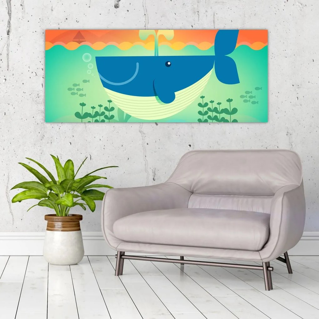 Obraz - Veselá veľryba v mori (120x50 cm)