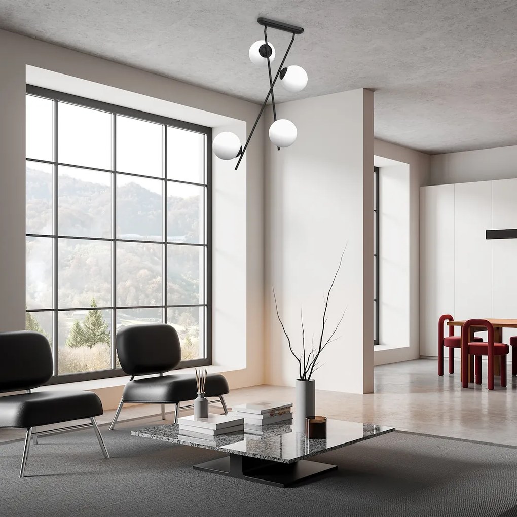 Stropné svietidlo Inter, 4x biele sklenené tienidlo, b