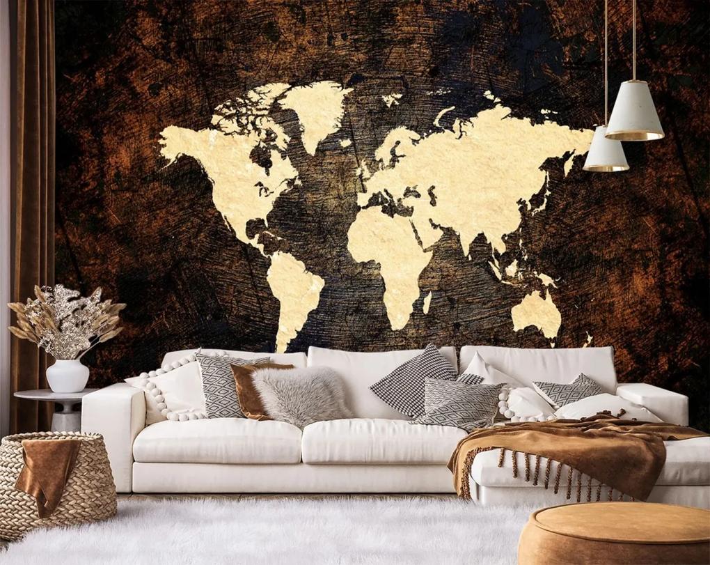 Fototapeta, Mapa světa v hnědé barvě - 200x140 cm