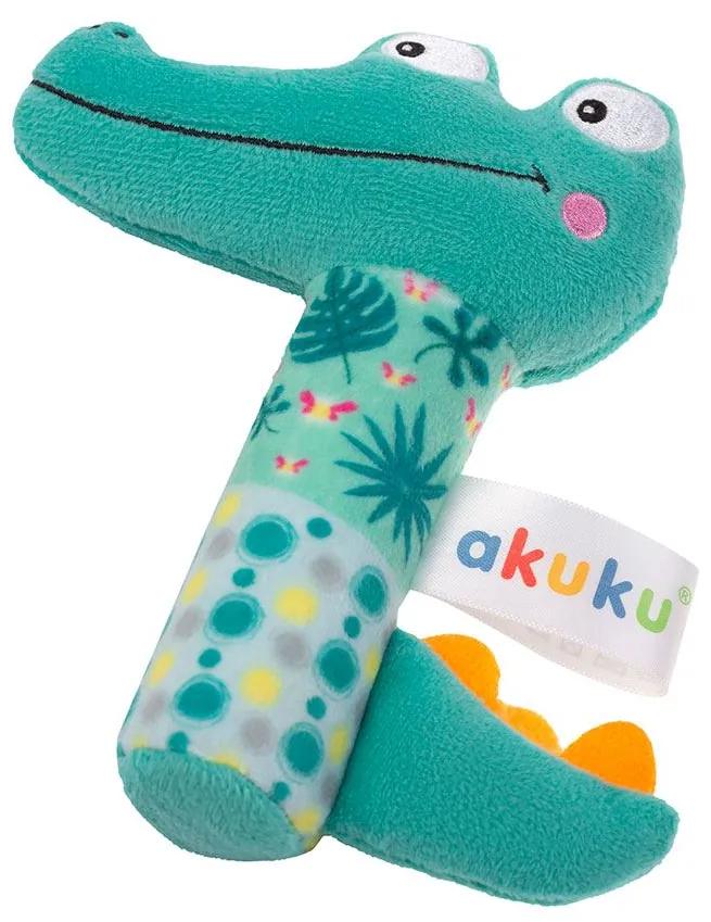 Detská pískacia plyšová hračka s hrkálkou Akuku Krokodíl