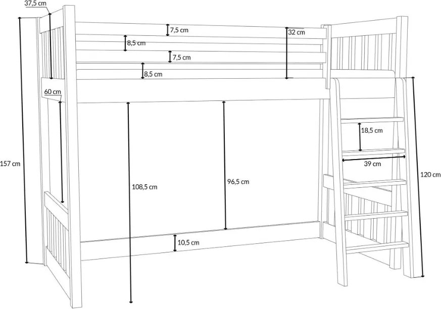 Detská vyvýšená posteľ z masívu borovice ALVIN - 200x90 cm - PRÍRODNÁ BOROVICA