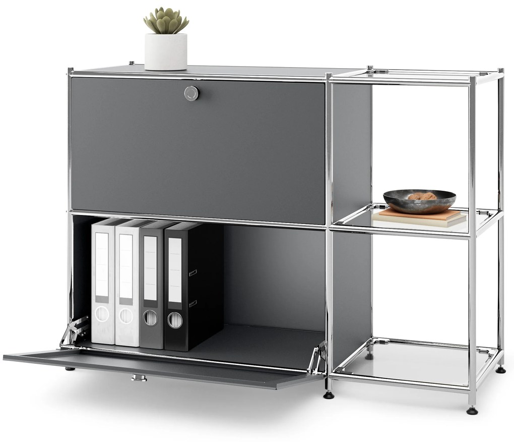 Kovová odkladacia skrinka »CN3« s 2 výklopnými priehradkami, sivá