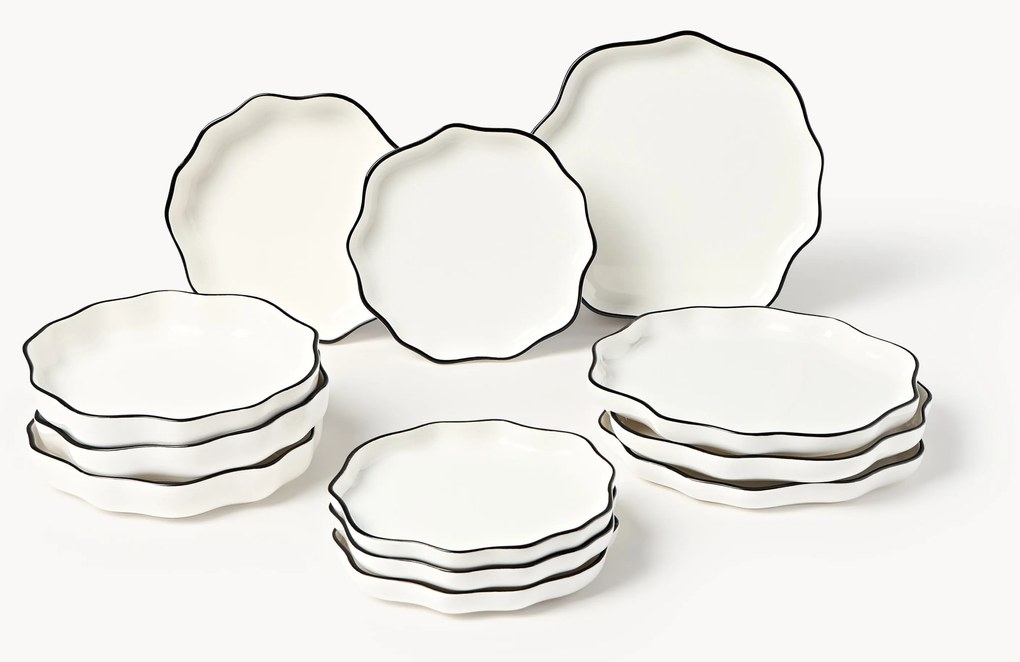 Súprava porcelánového riadu's vlnitým okrajom Bia, 4 osoby, 12 ks