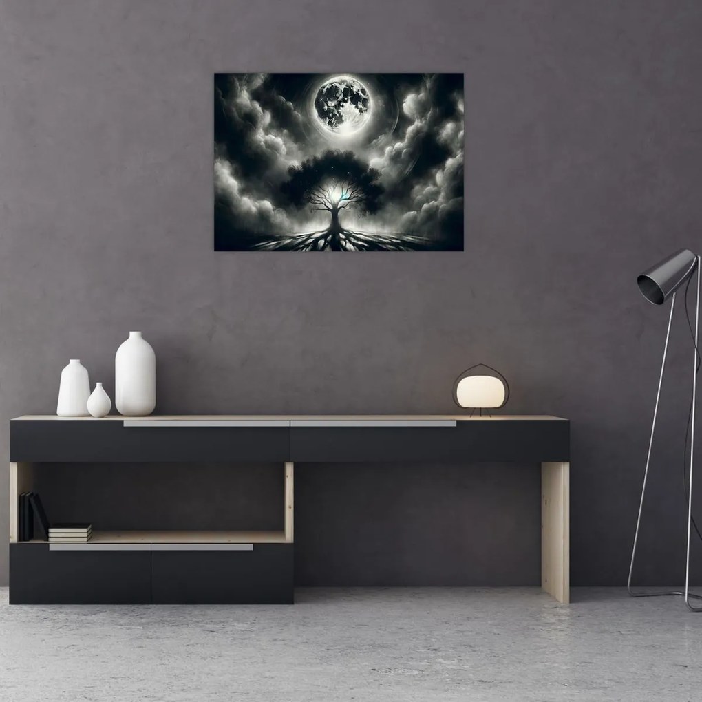 Obraz – Čiernobiely strom v splne (70x50 cm)