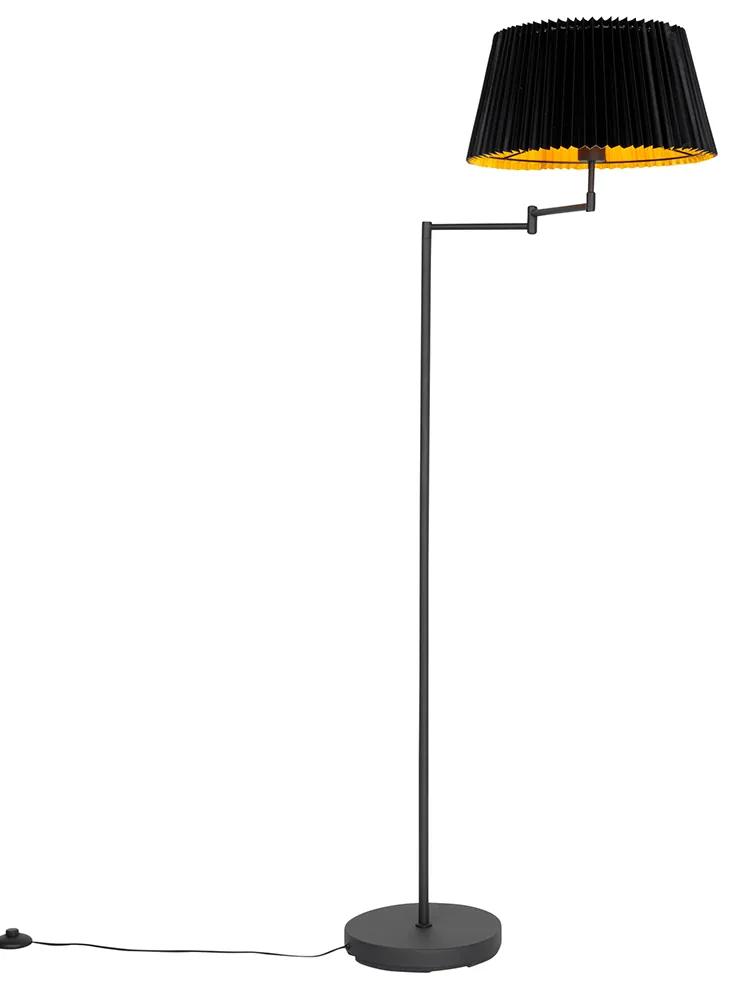 Čierna stojaca lampa s čiernym skladaným tienidlom a nastaviteľným ramenom - Ladas Deluxe