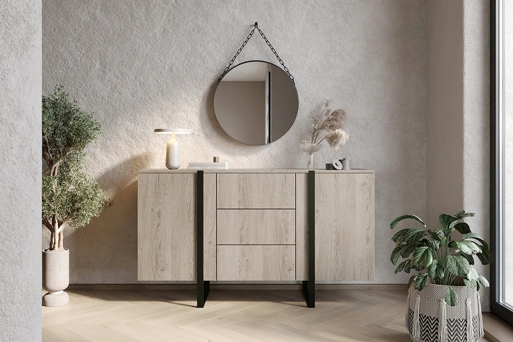 BOGART Komoda Verica 150 cm s tromi zásuvkami FARBA: charcoal / zlaté nožičky