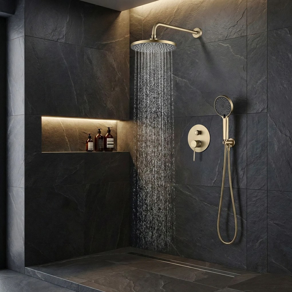 Rea Lungo Stripe, podomietková sprchová súprava + BOX, zlatá matná, REA-P9492