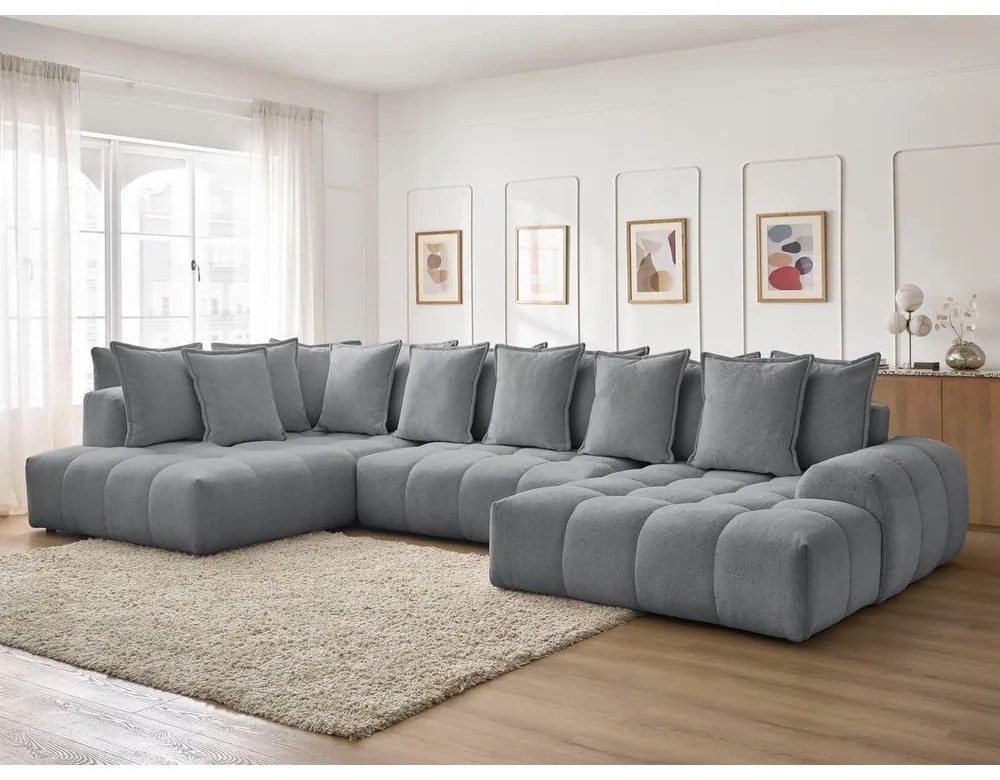 Tmavosivá ženilková rozkladacia/s úložným priestorom rohová pohovka (ľavý roh/do tvaru "U") Everest – Bobochic Paris