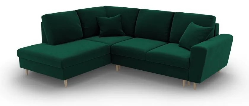 Zelená zamatová rozkladacia/s úložným priestorom rohová pohovka (ľavý roh/do L) Kyoto – Cosmopolitan Design