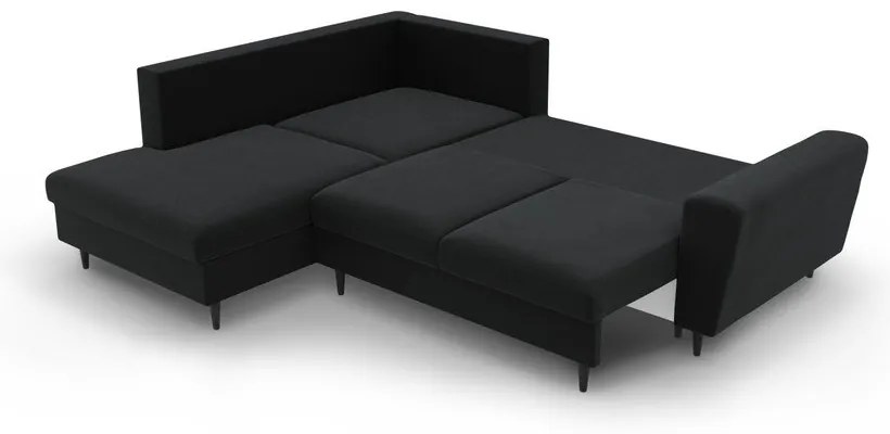 Čierna zamatová rozkladacia/s úložným priestorom rohová pohovka (ľavý roh/do L) Kyoto – Cosmopolitan Design