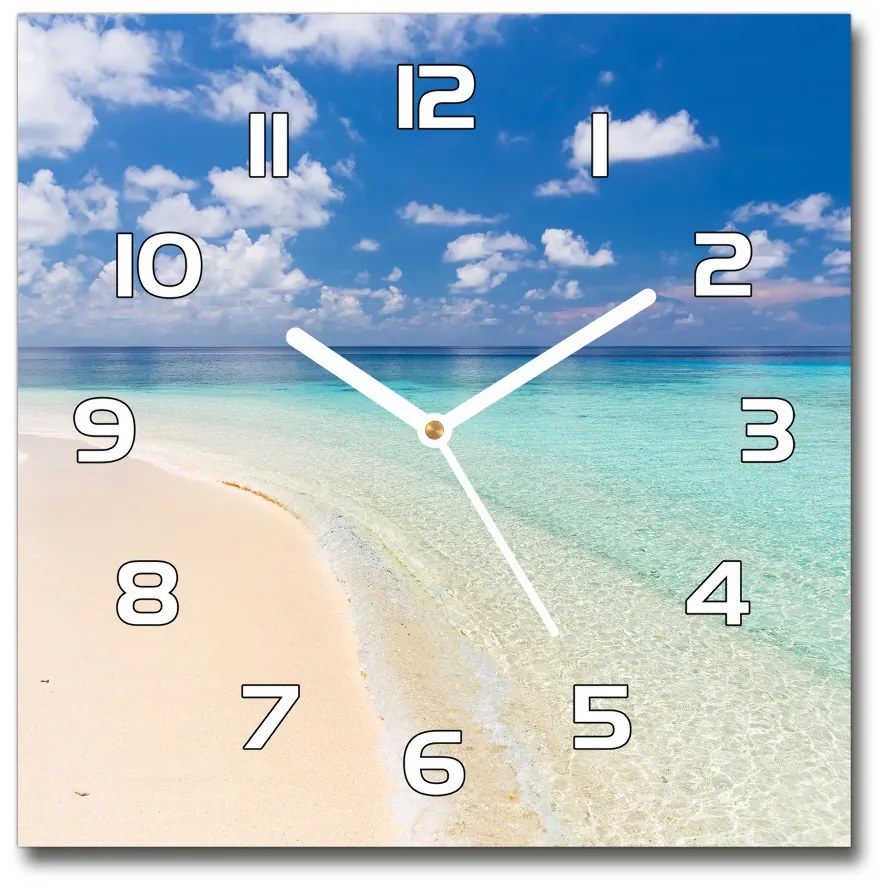 Sklenené hodiny štvorec Pláž na Maldivách pl_zsk_30x30_f_104787561