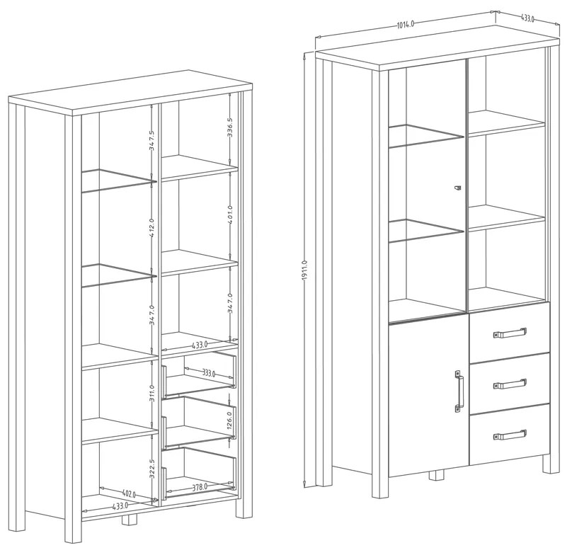 Presklená vitrína Olin 13 - appenzeller fichte / čierny mat - 101 cm