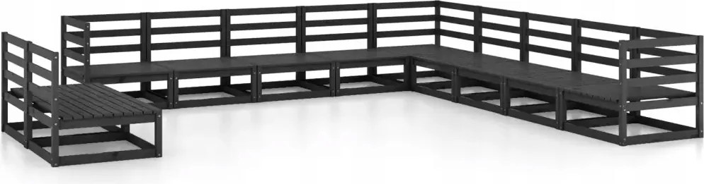 vidaXL 11-dielna sedacia súprava do záhrady, čierna, borovicové drevo