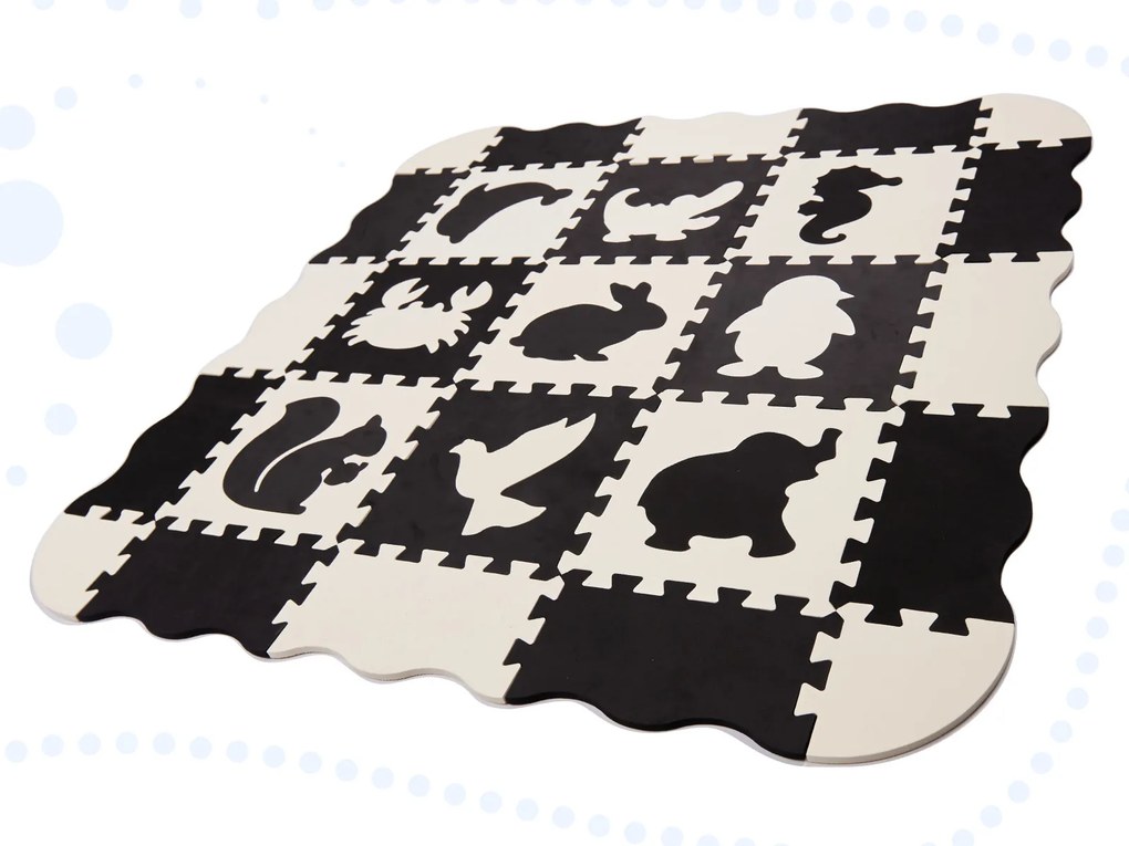 KIK Pymic Kontrast Panel Mat penová podložka puzzle 25 dielov 114 x 114 cm, čierna a ecru