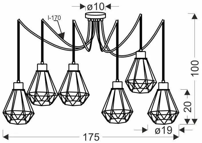Candellux Čierno-zlatý závesný decentrálny luster Primo pre žiarovku 6x E27 36-00316