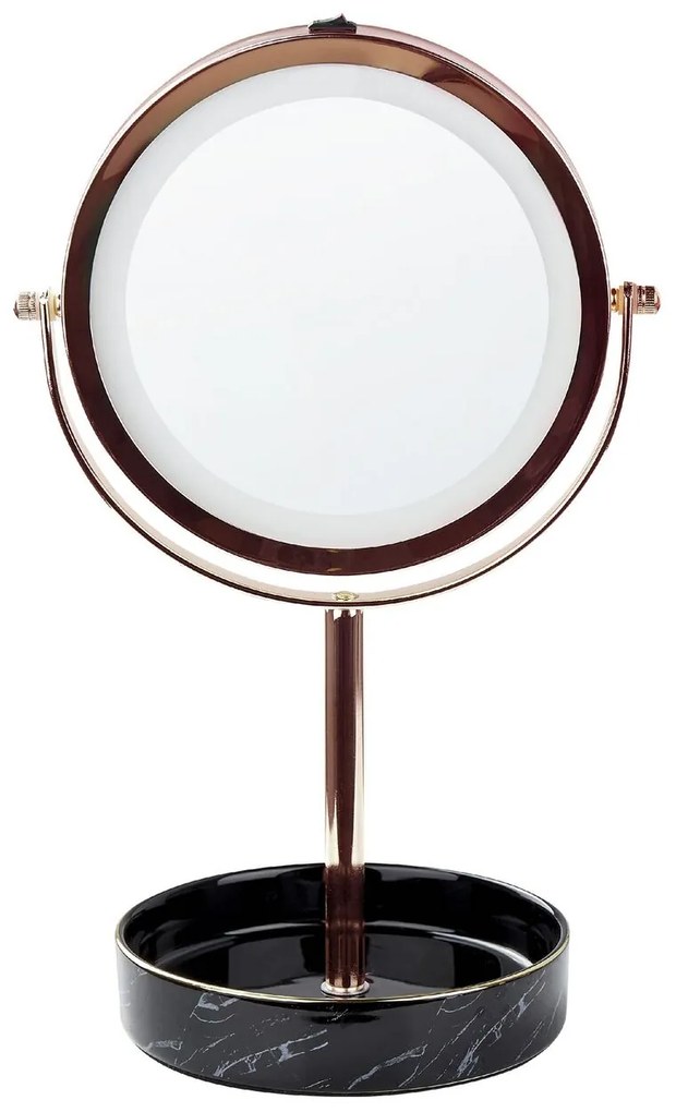 Kozmetické LED zrkadlo ø 26 cm ružovozlatá/čierna SAVOIE Beliani