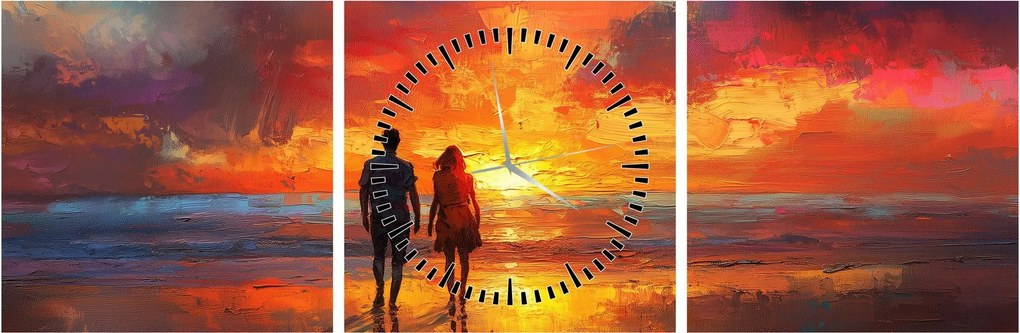 Obraz - Prechádzka na pláži (s hodinami) (90x30 cm)