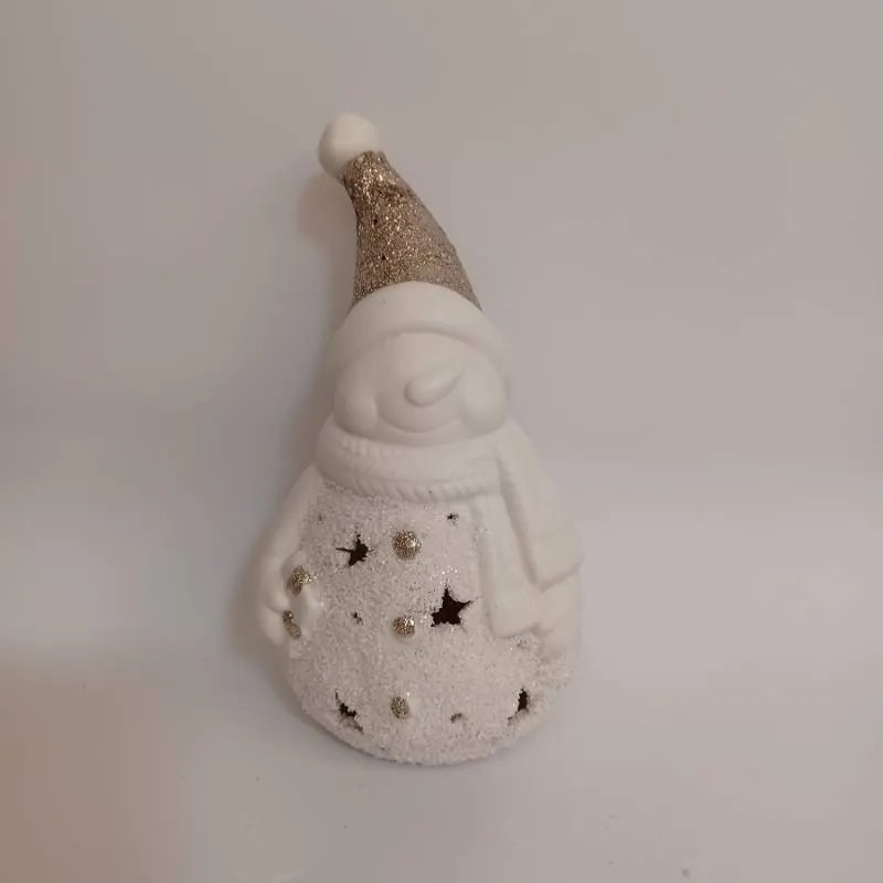 DECOLED Keramický sněhulák, 9,3 x 8,8 x 16,5 cm, teple bílá, 2xLR44