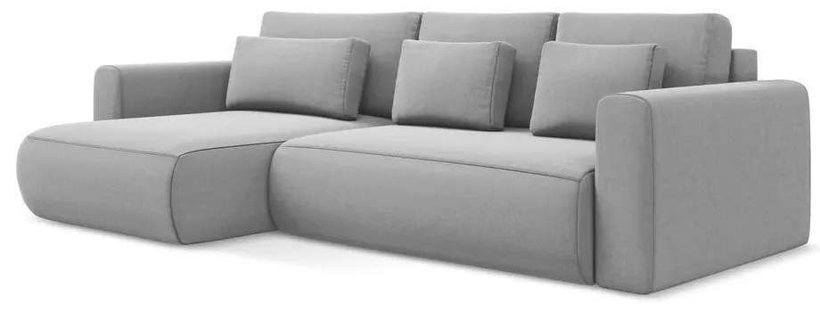 Svetlosivá zamatová rozkladacia/s úložným priestorom rohová pohovka (ľavý roh/s leňoškou) Kapua – Makamii