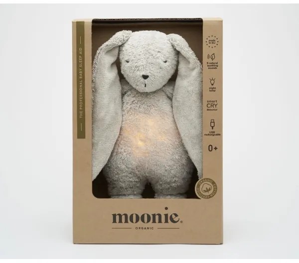 Moonie - Uspávadlo s melódiou a svetlom zajačik 2.0 organic grey