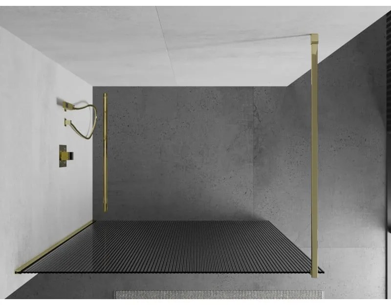 Mexen Kioto, sprchová zástena 110 x 200 cm, 8mm sklo s rebrovým vzorom, zlatý profil, 800-110-101-50-09