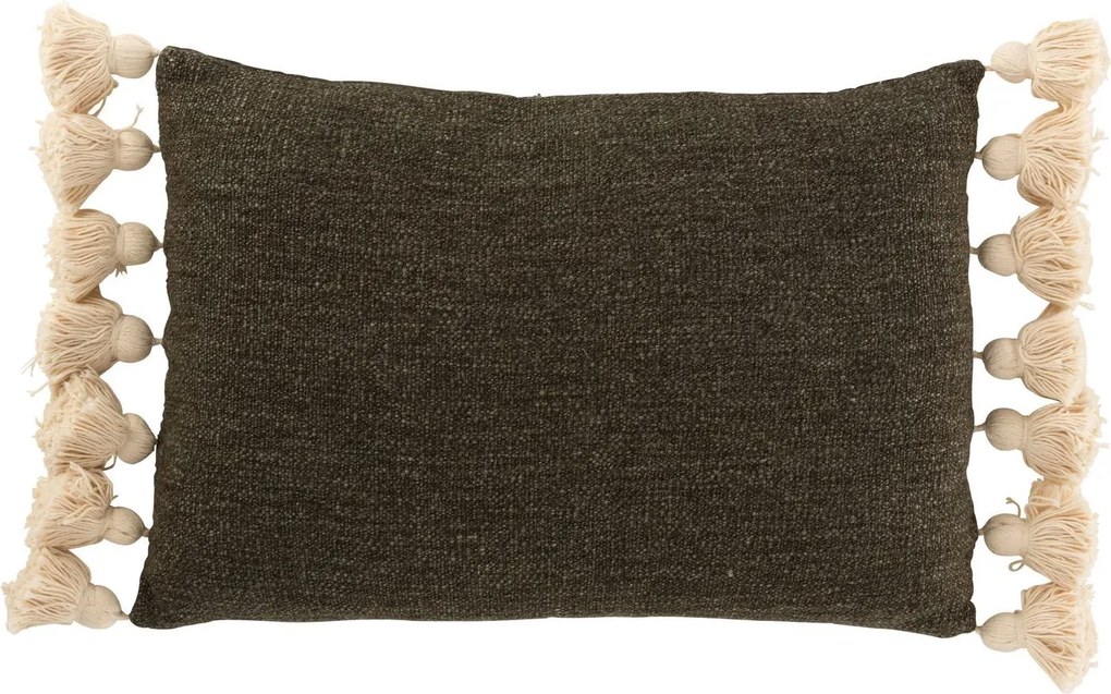 Khaki vankúš so strapcami a výplňou Pompom - 50*35cm