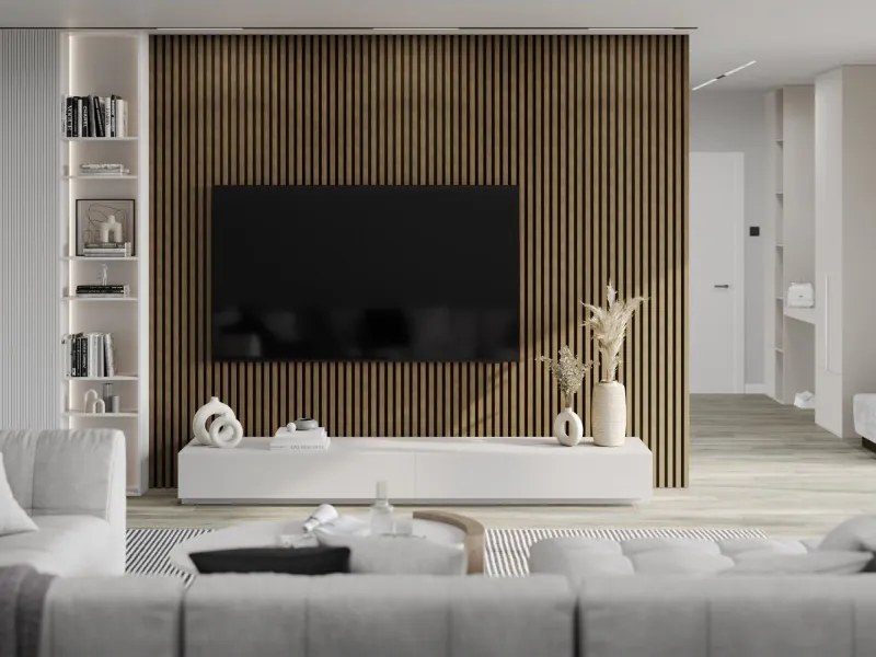 Mexen Lam-F, akustické stenové lamely 275 × 30 cm, plstený podklad 8 mm, technická dyha, orech prírodný, S105-275307-3015-016
