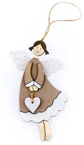 anjel drevený so srdiečkom na zavesenie hnedý 10×16×1cm