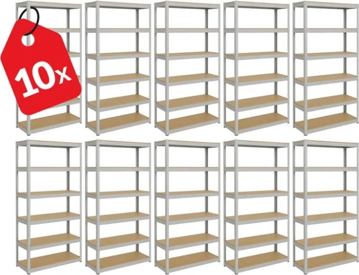 Akcia 10x Regál 220x100x40 cm pozinkovaný 6-policový, nosnosť 1050 kg