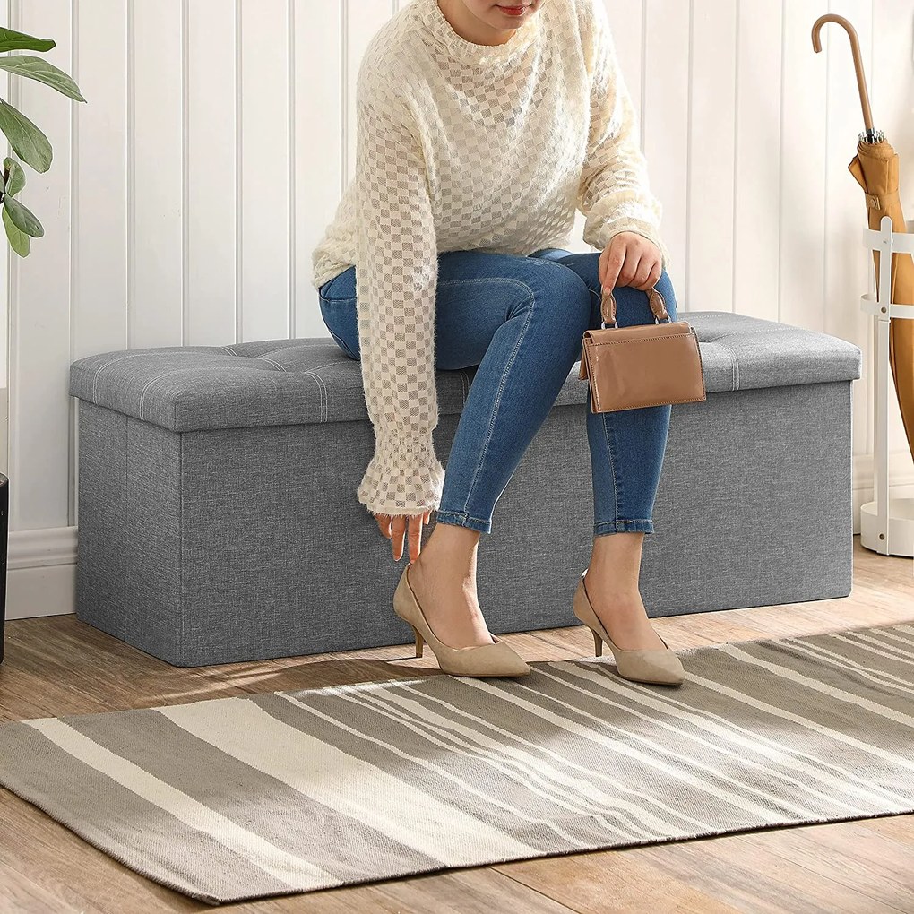 Úložný otoman, skladacia taburetka, 110 cm, nosnosť do 300 kg, svetlosivý