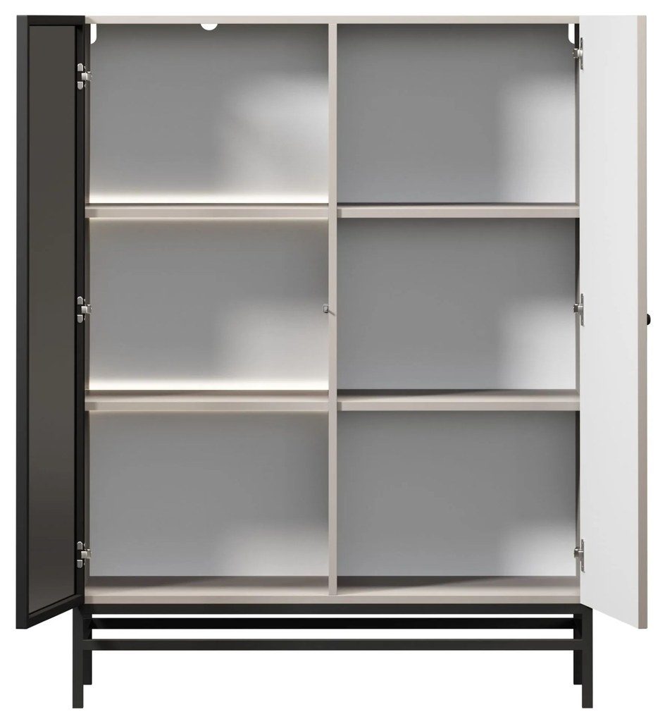 Vitrína Lorini 100 cm na stojane - kašmírová / čierna úchytka G